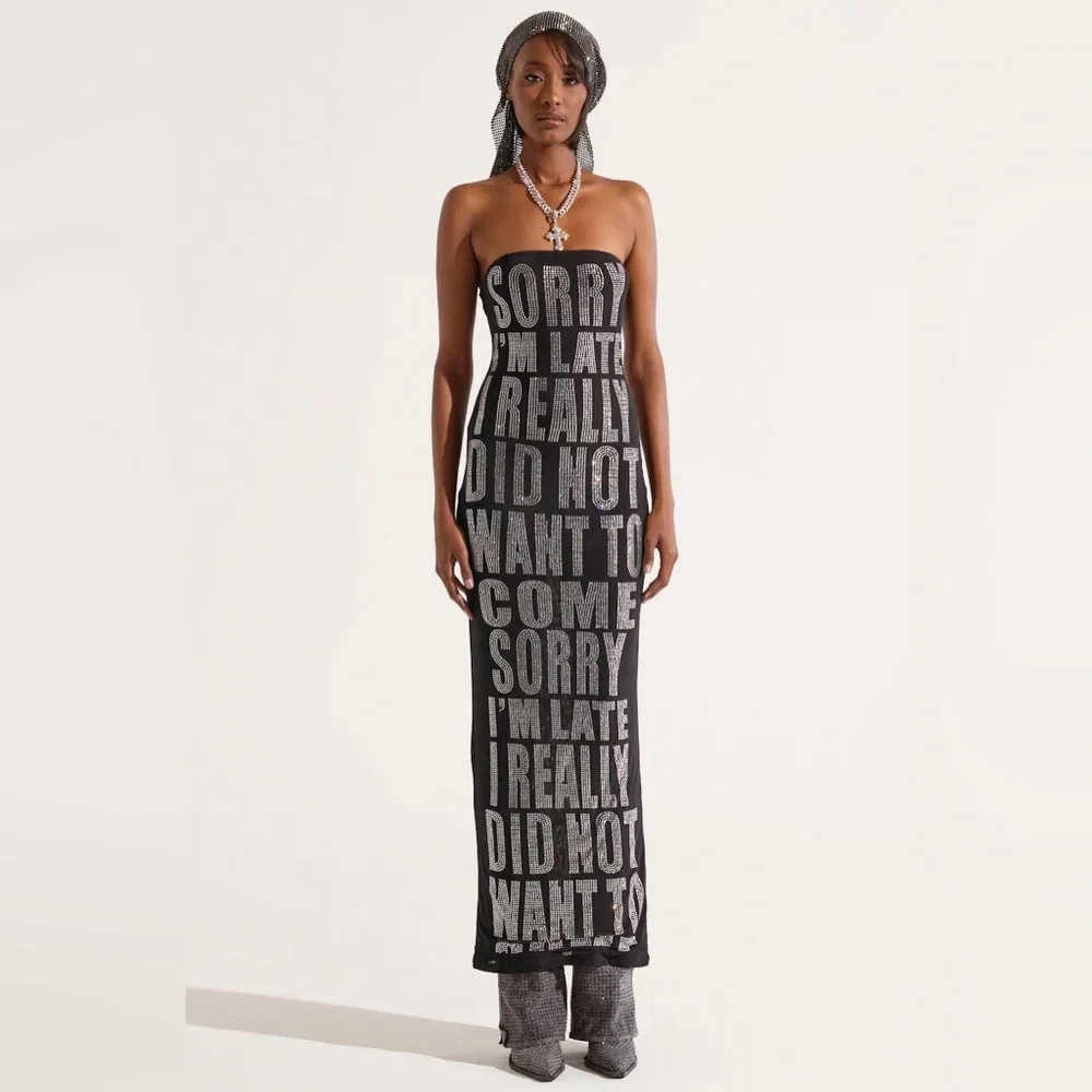 NWT. AKIRA I'm Late Rhinestone Graphic Midi Dress. - Picture 6 of 9